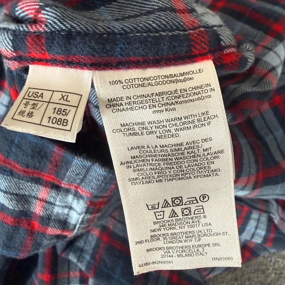 Brooks Brothers 1818 Mens XL Plaid Cotton Flannel Robe Navy Red Blue Tartan